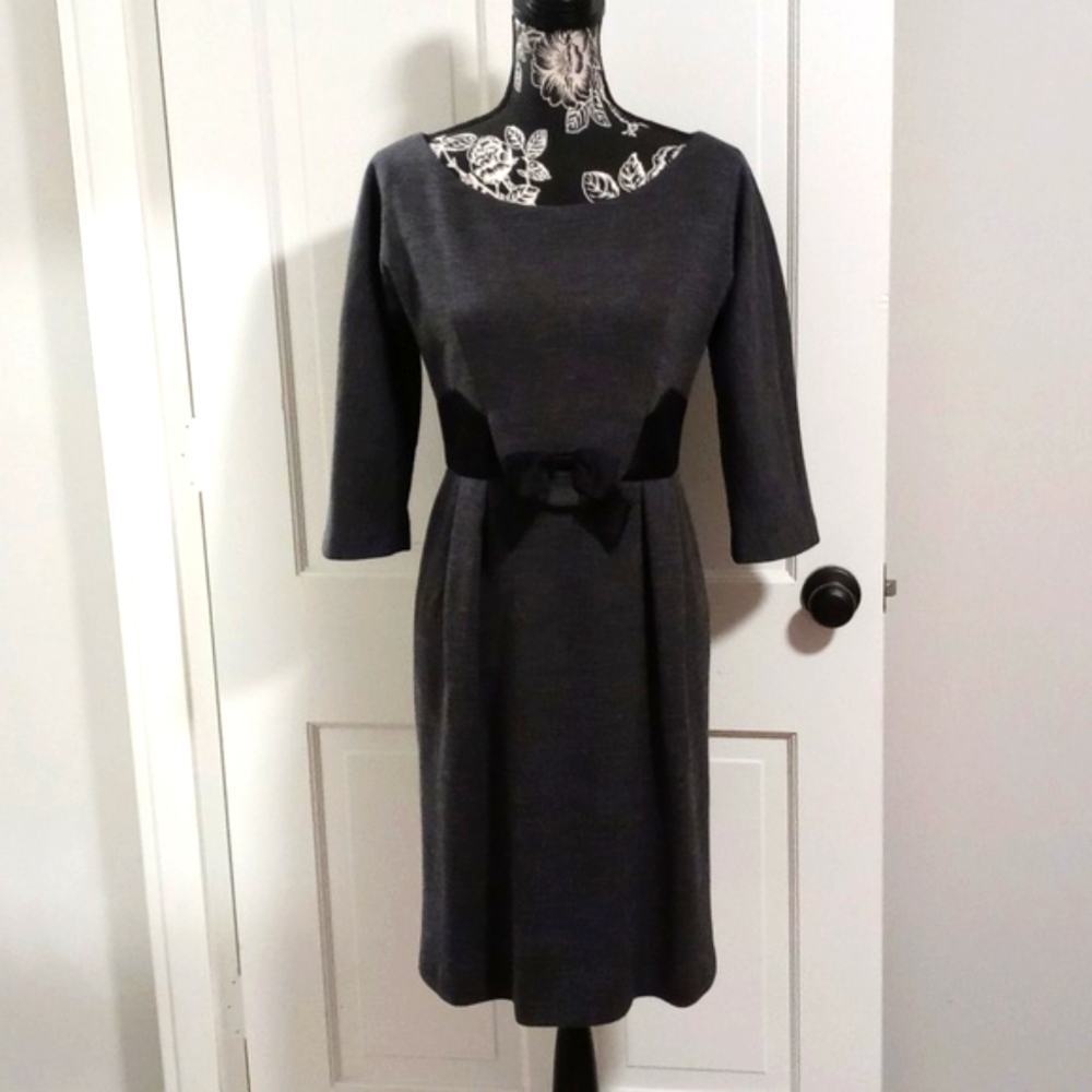 🖤VTG Milly🖤 - Gray/Black Italian Wool & Silk Bow/Waist Dress